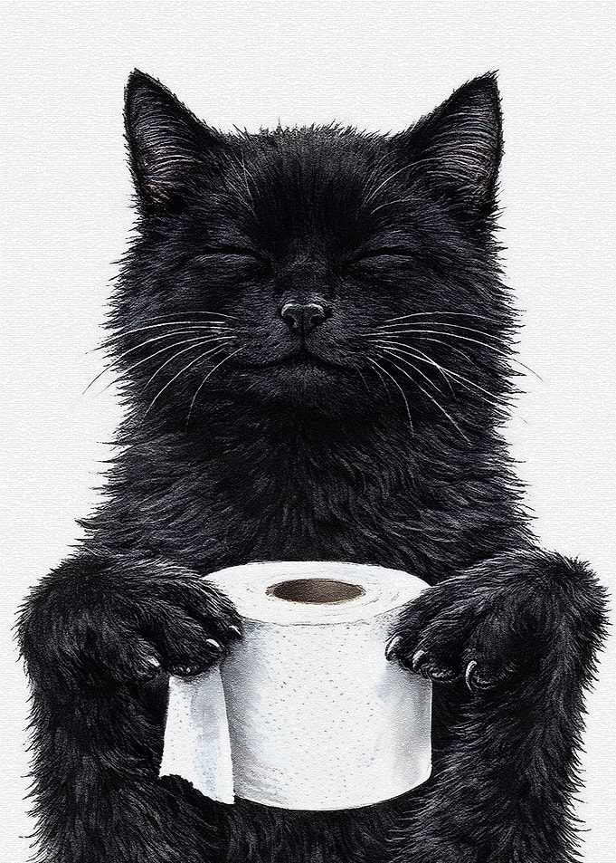 Black Cat Holding Toilet Paper