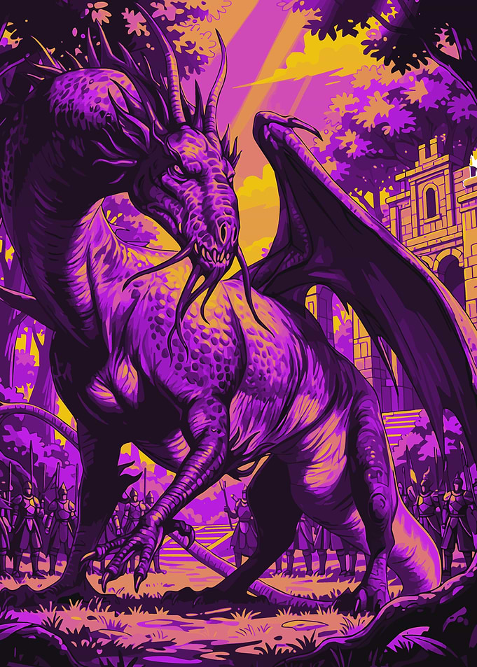 Dragon confronting an army