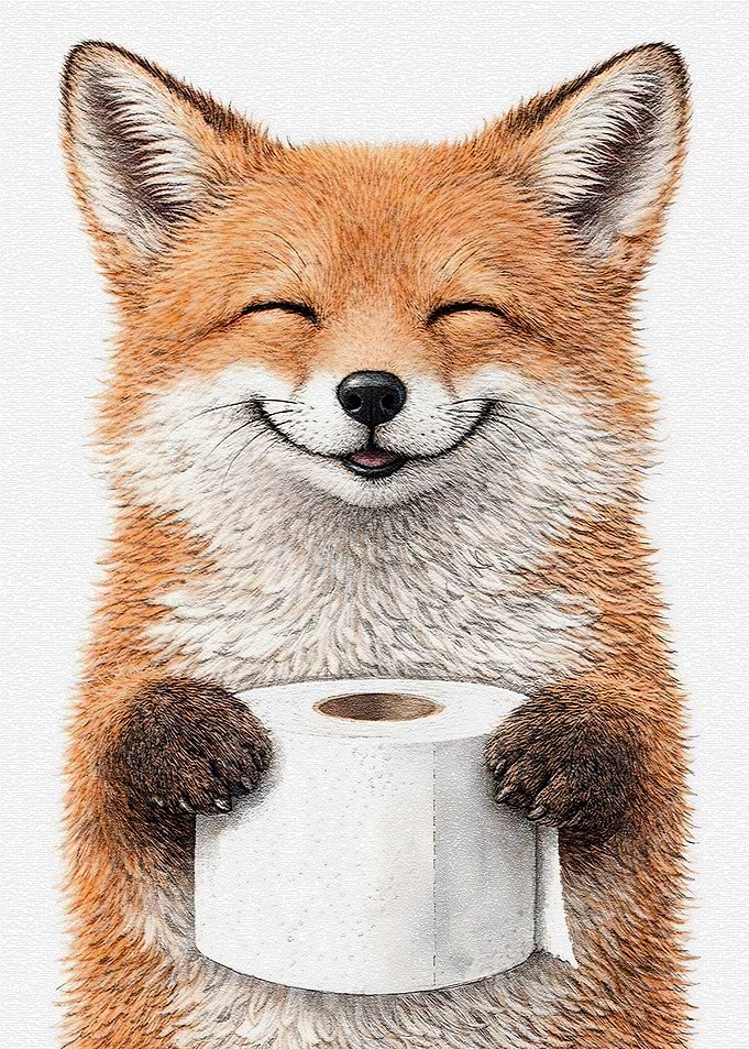 Happy Fox Holding Toilet Paper