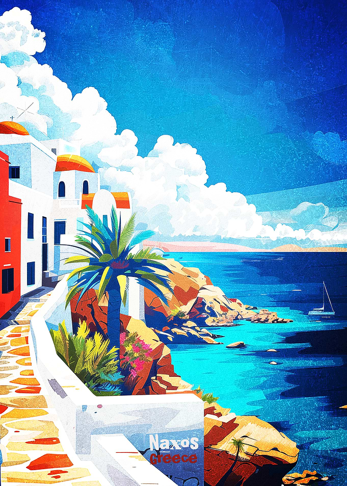 Naxos Greece Coastal Art Poster