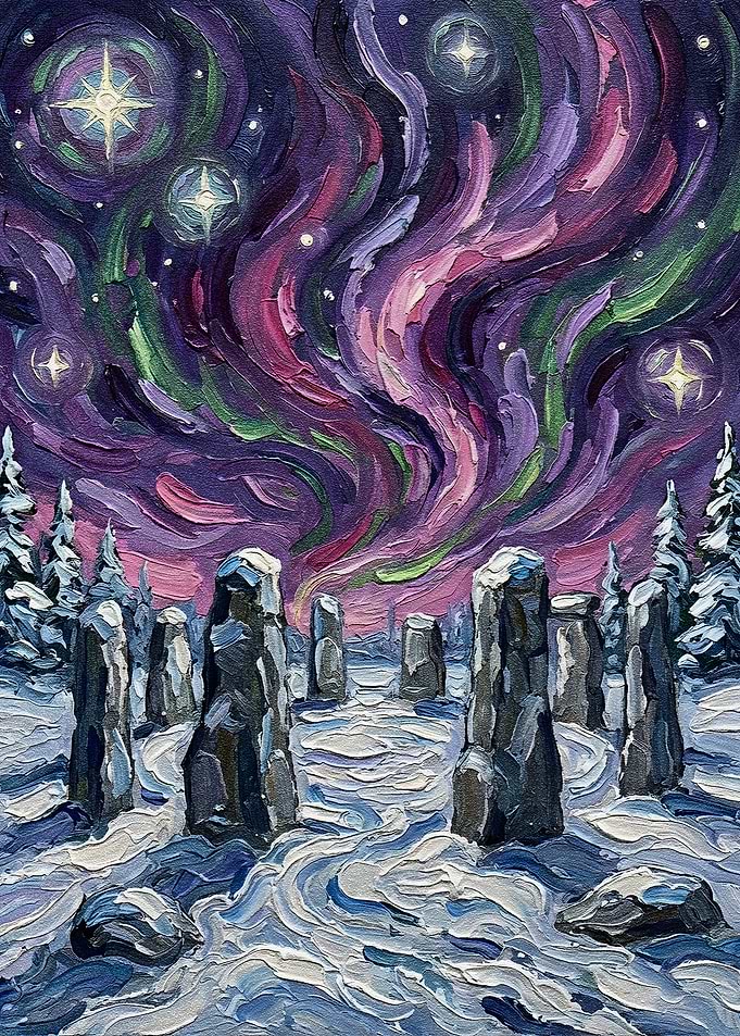 Aurora Borealis Over Stone Circle