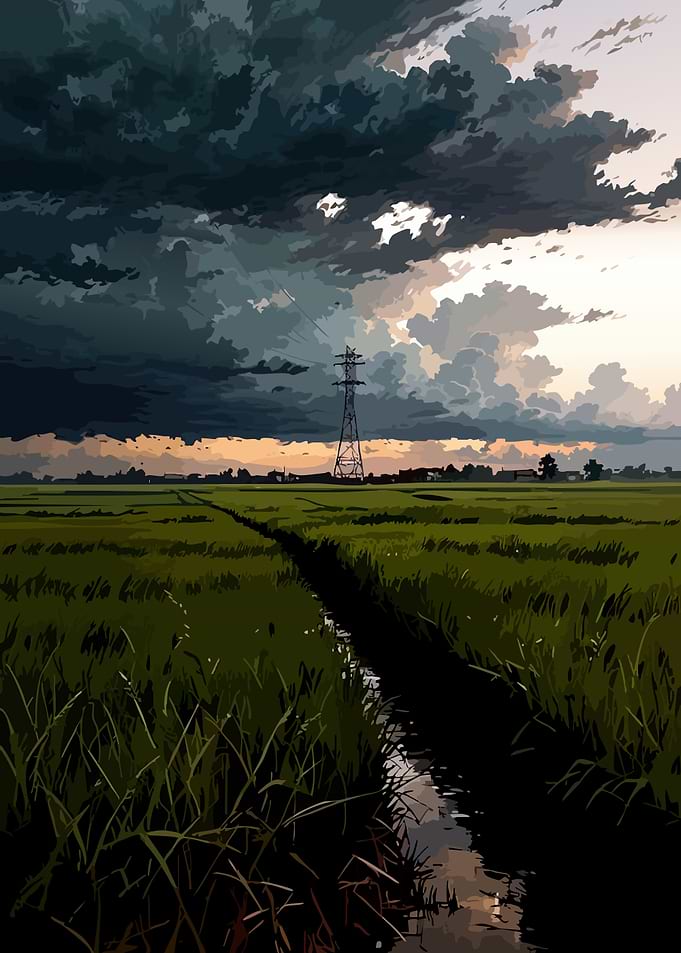 Stormy Sky Over Rice Paddies