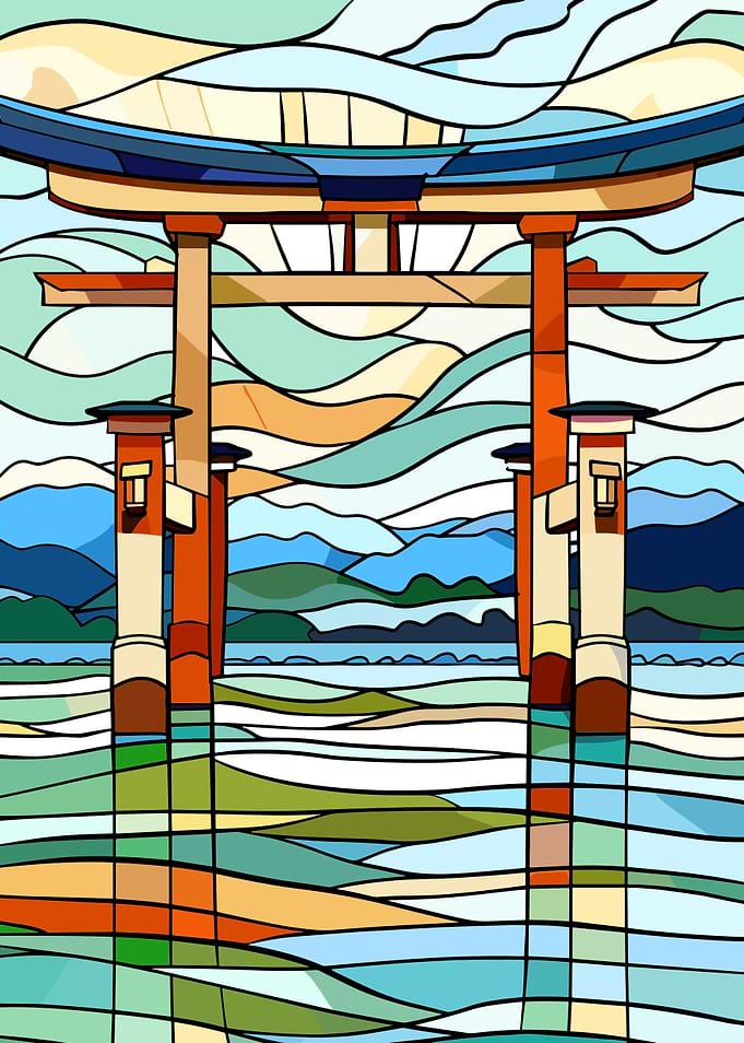 Stained Glass Torii Gate Landscape