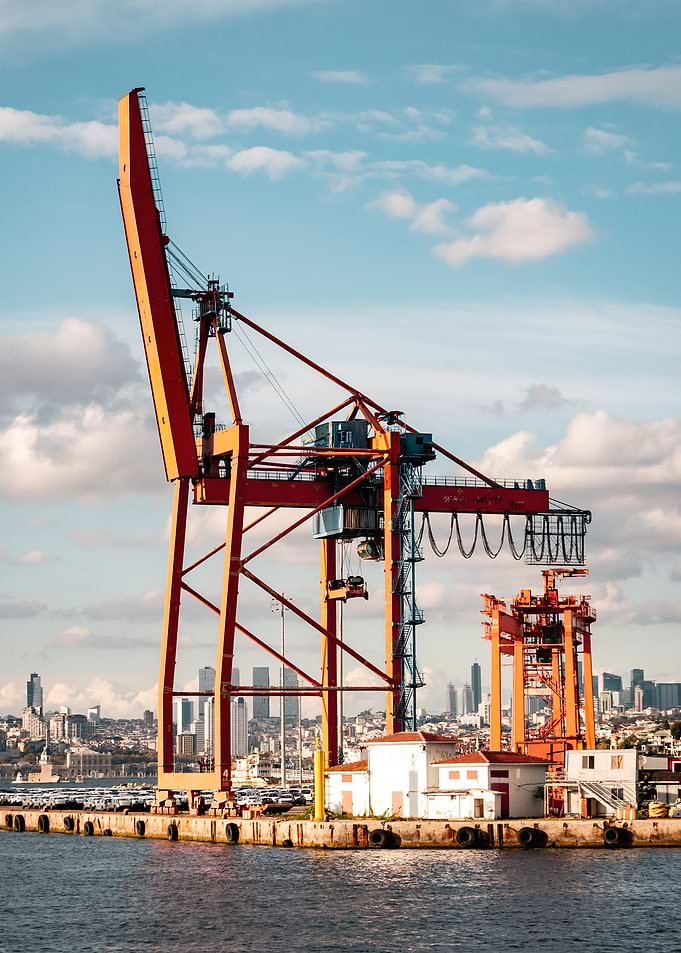 Industrial Harbor Crane and City Skyline Istanbul