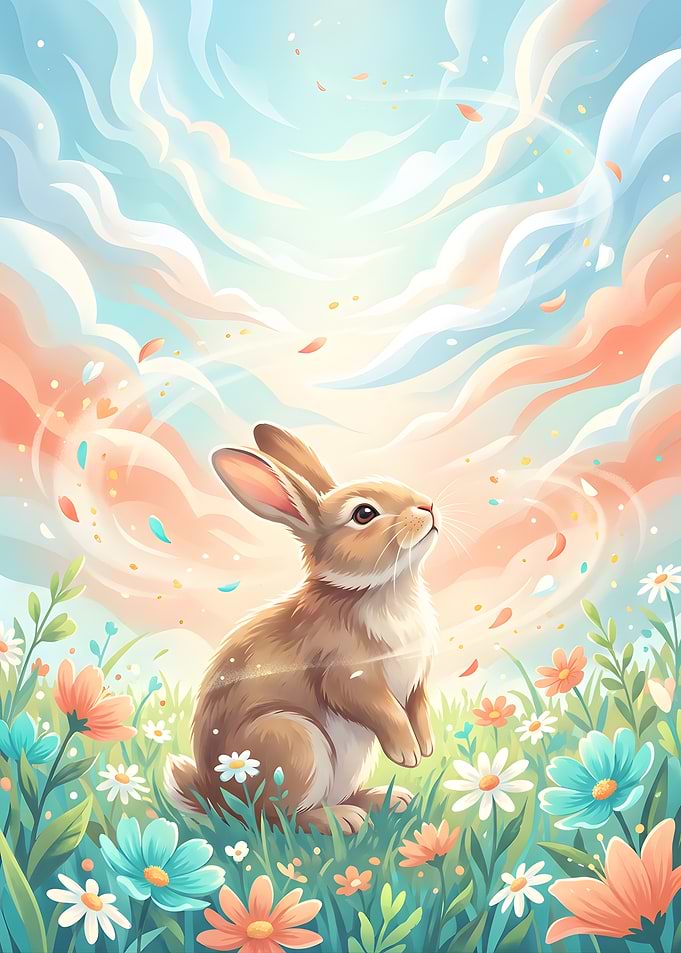 Cute Bunny in a Field of Flowers
