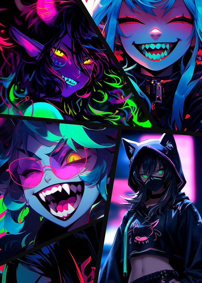 Anime Characters with Neon Accents