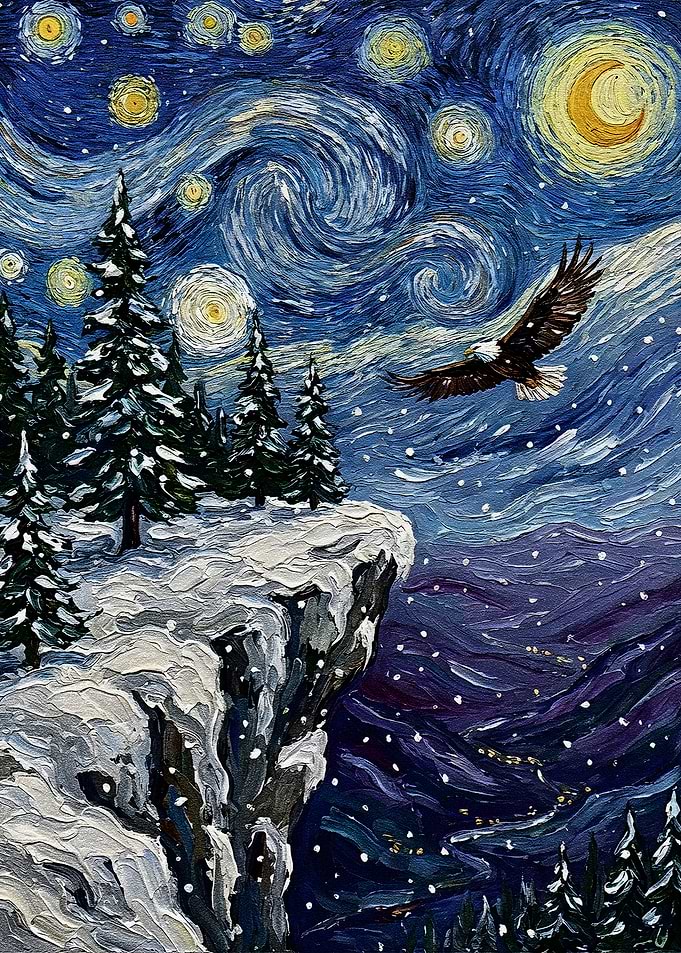 Eagle Flying Over Snowy Landscape
