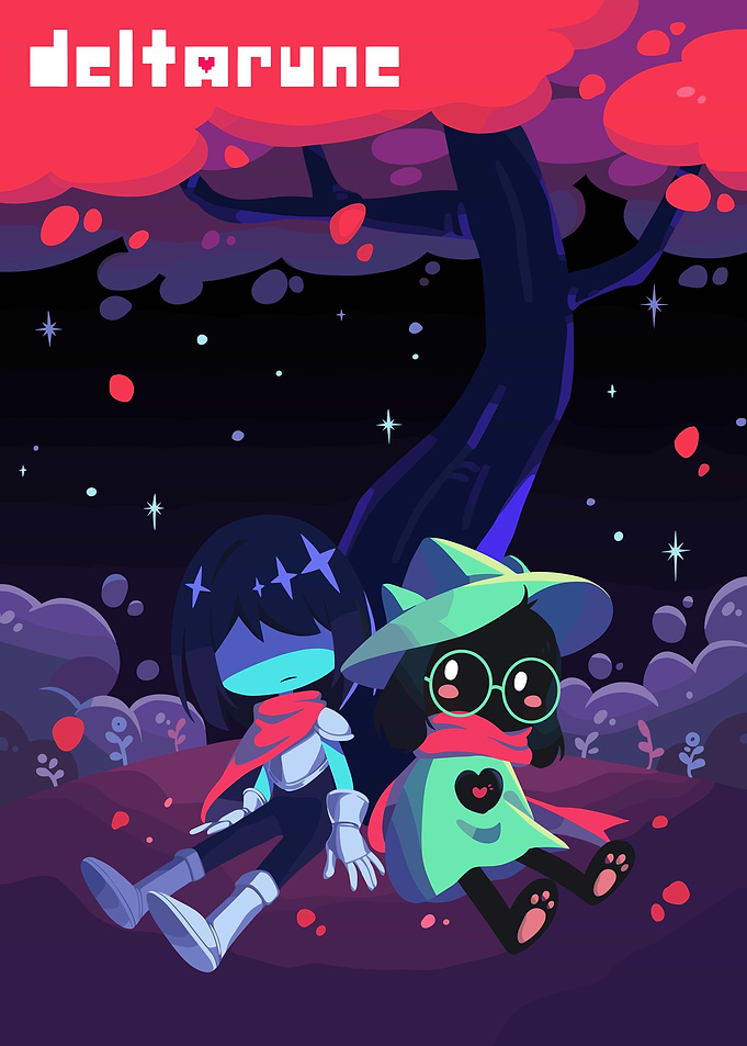 Deltarune Kris and Ralsei under a tree