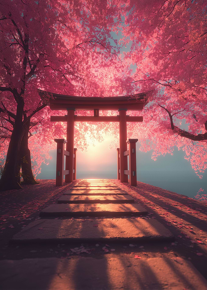 Sakura Torii Gate at sunset