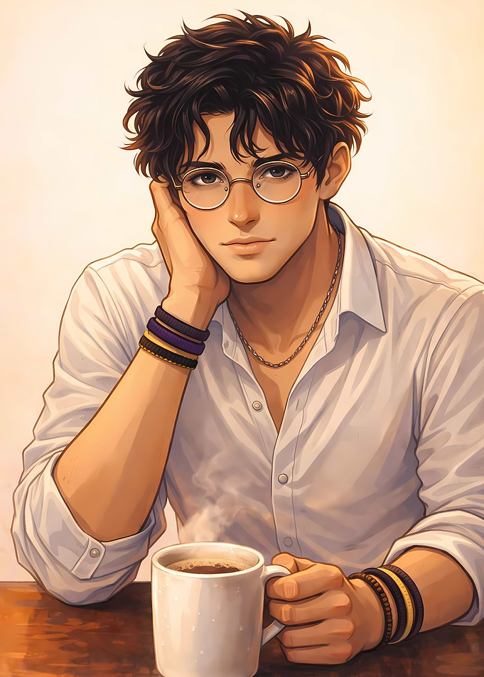 Young man with glasses and coffee