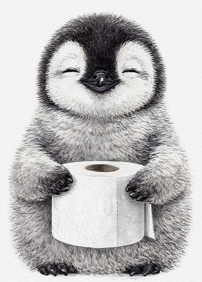 Cute Penguin Holding Toilet Paper