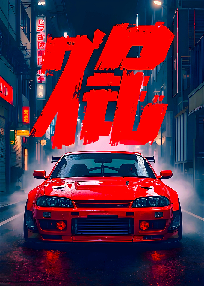Red Sports Car in Neon City