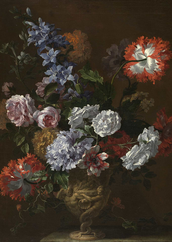 Ornate Vase Filled with Vibrant Flowers