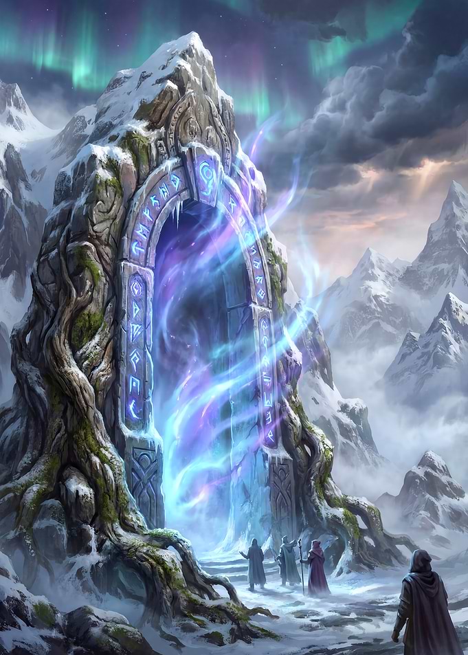Fantasy Portal in Snowy Mountains