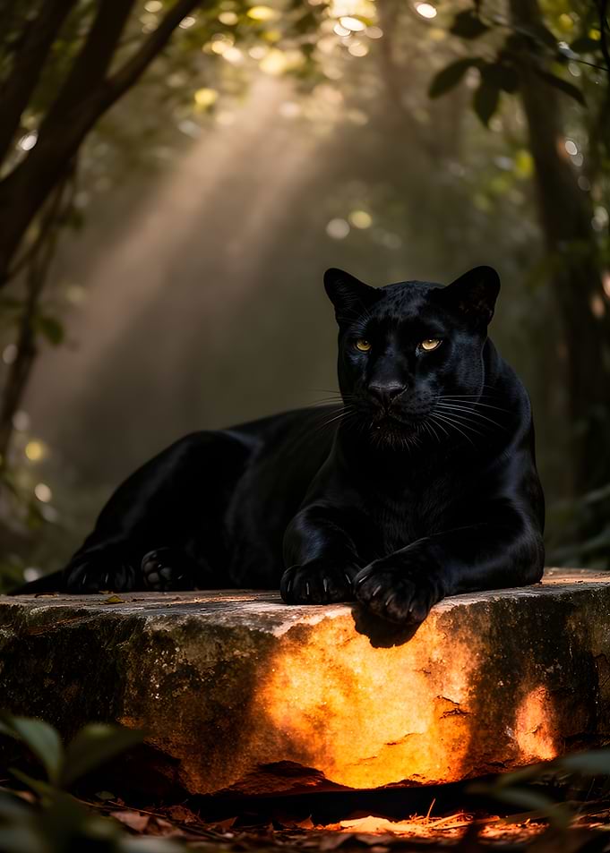 Black Panther in Forest Light