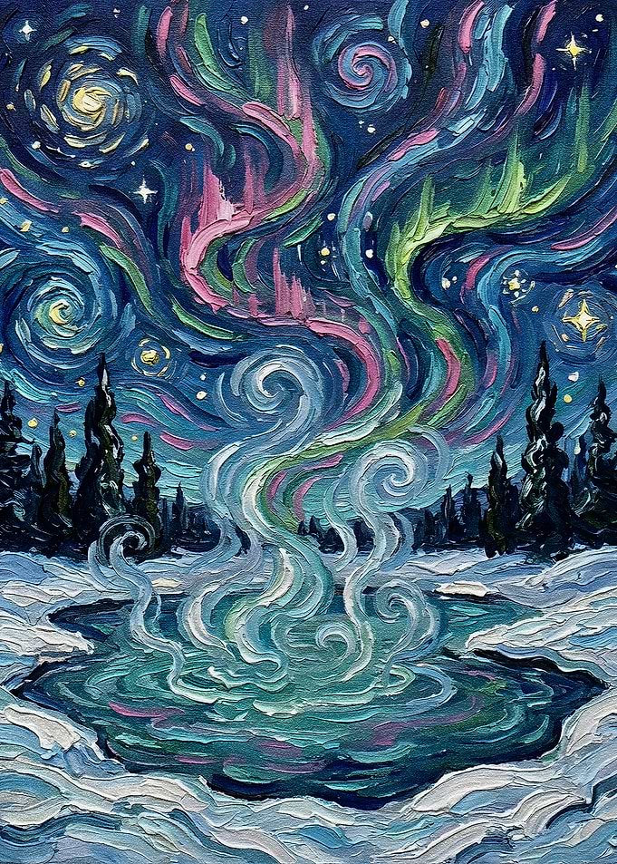 Aurora Borealis over Snowy Landscape
