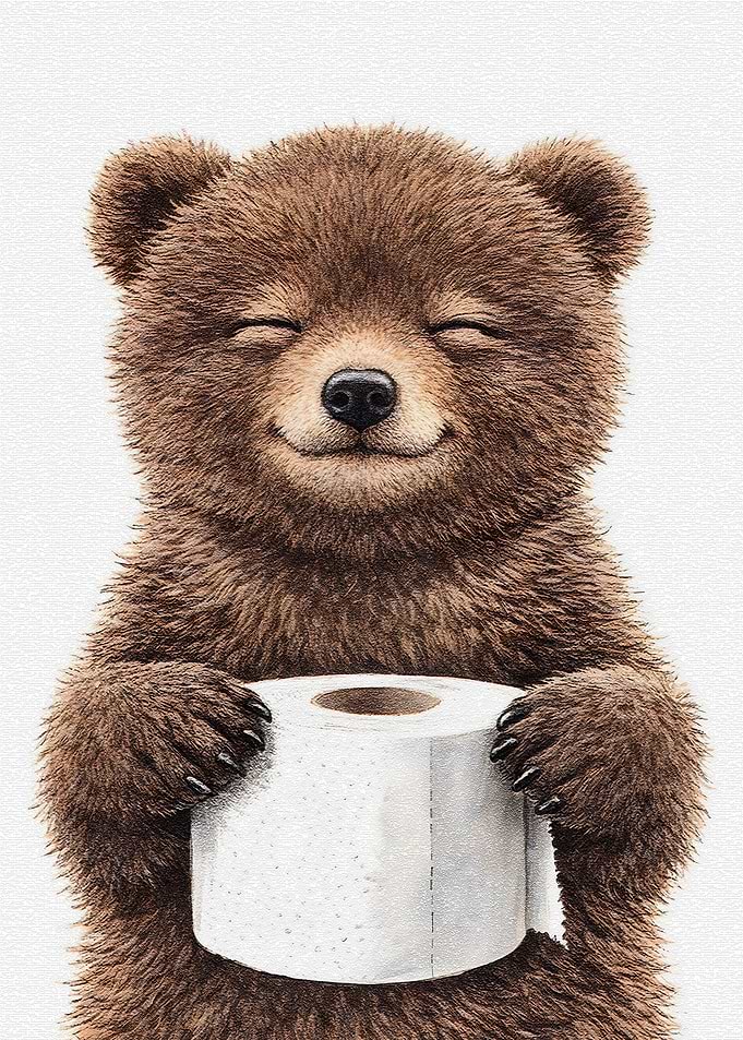 Cute Bear Holding Toilet Paper