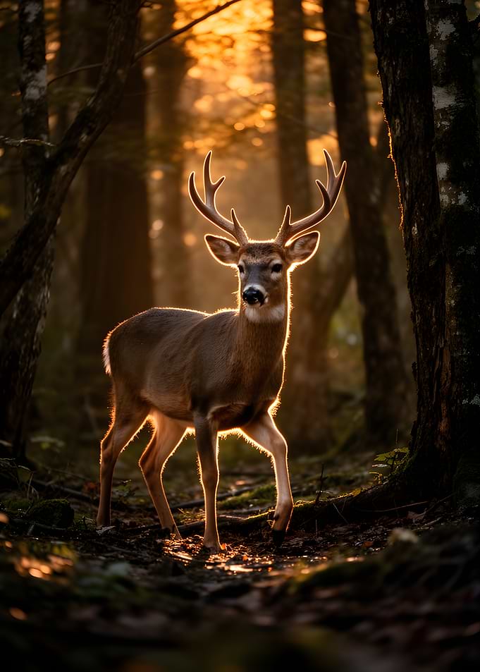 Majestic Deer in Golden Forest Light