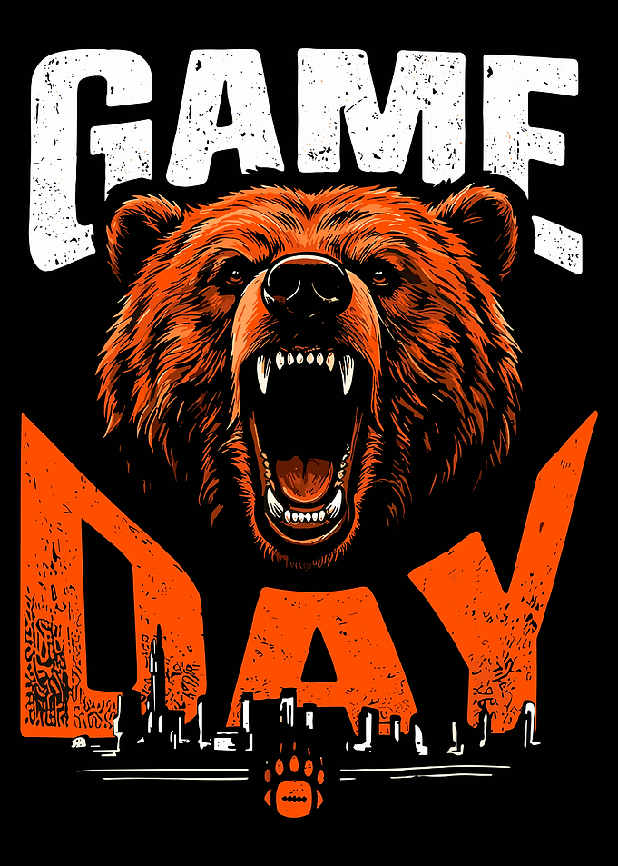 Game Day Bear Poster, Fierce Sports Mascot Wall Art, Football Fan City Skyline Print