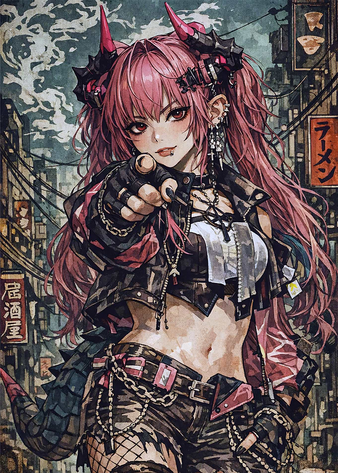 Anime Girl with Pink Hair and Horns