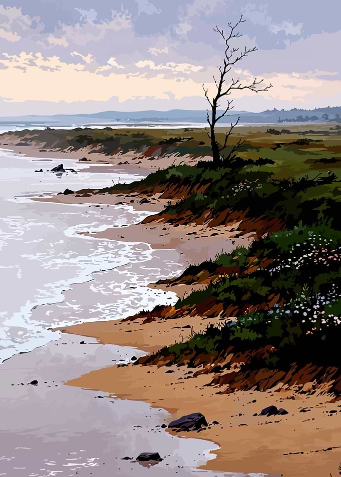 Coastal landscape with a lone tree