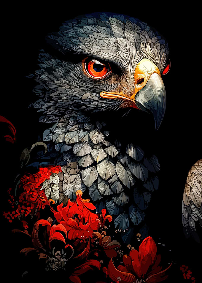 Eagle with Red Flowers