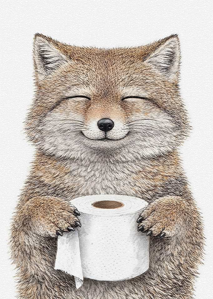 Cute Fox Holding Toilet Paper