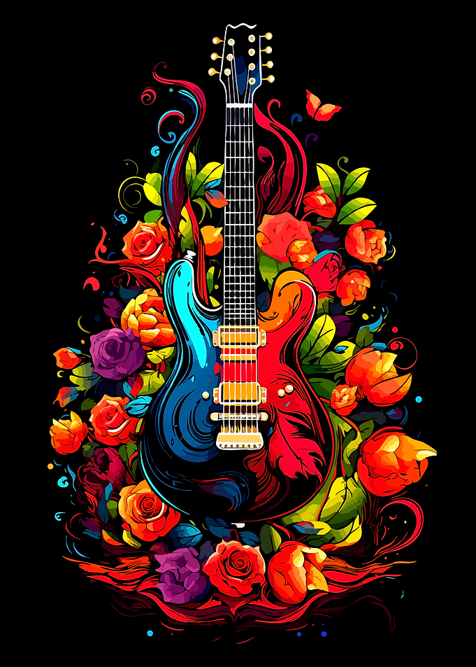 Guitar with Colorful Flowers
