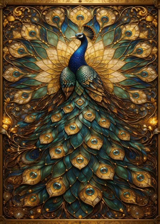 Ornate Peacock Stained Glass Art