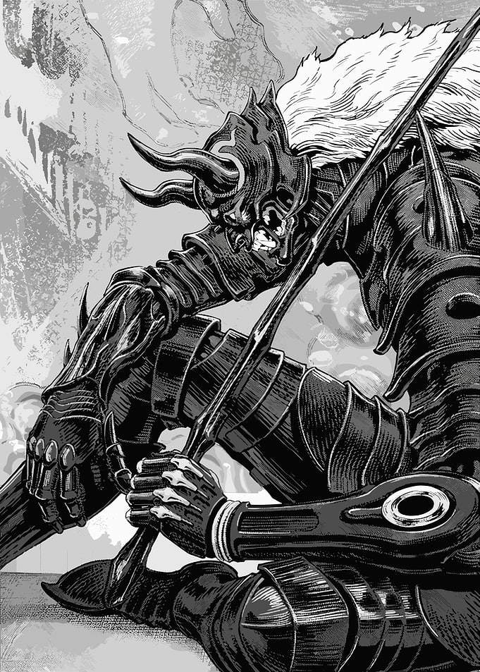 Dark Knight with Horned Helmet and Spear