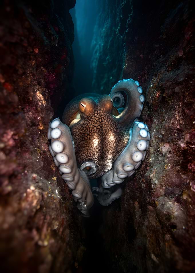 Octopus in a rocky crevice