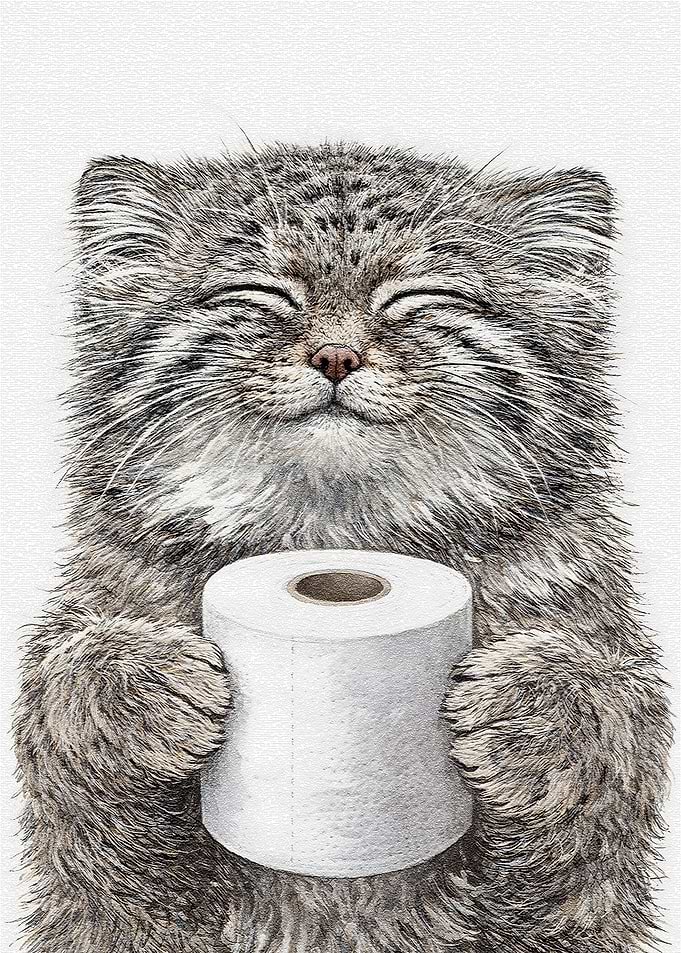 Pallas Cat Holding Toilet Paper