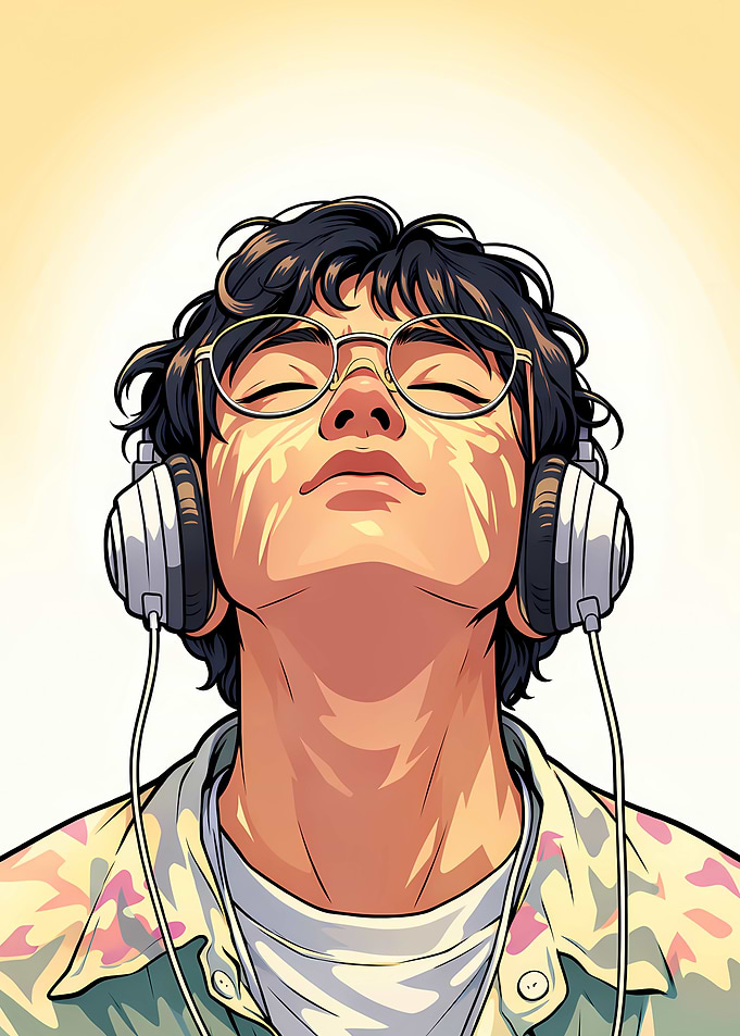 Person listening to music with headphones