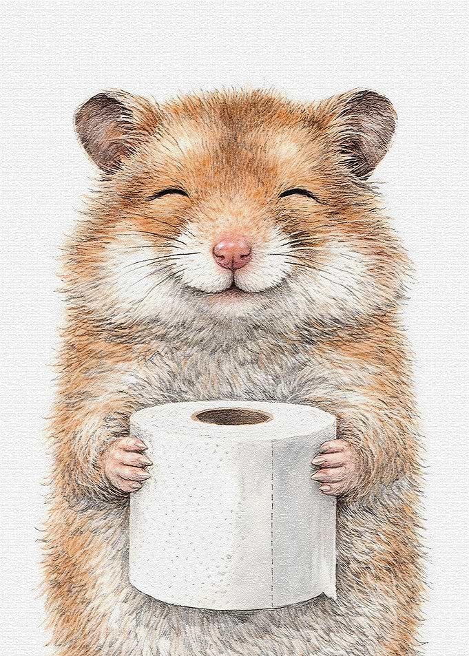 Cute Hamster Holding Toilet Paper