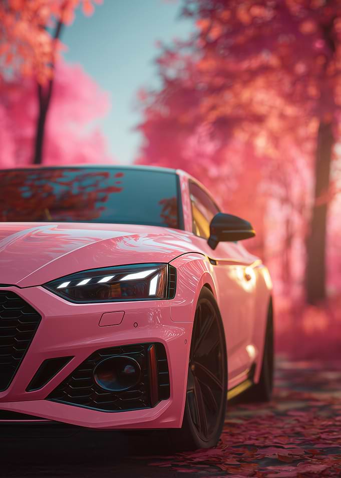 Pink Audi RS5 in Autumn Forest