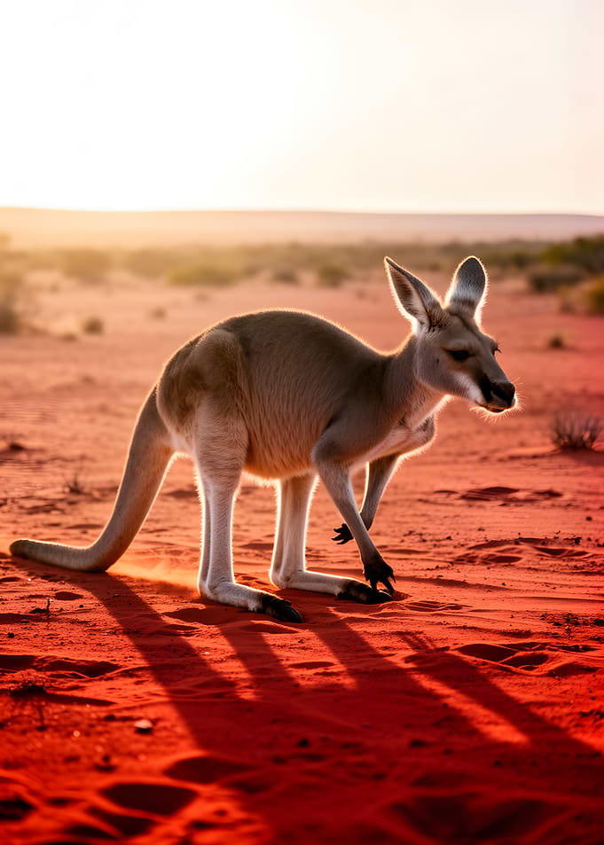 Kangaroo in the Desert at Sunset