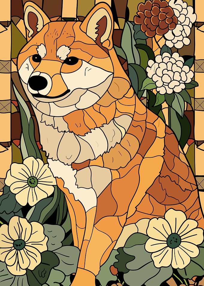 Shiba Inu in a Floral Setting