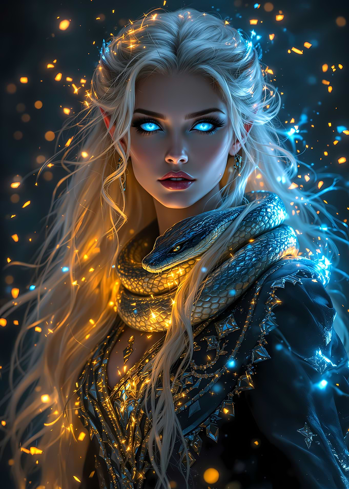 Fantasy Elf Sorceress with Snake