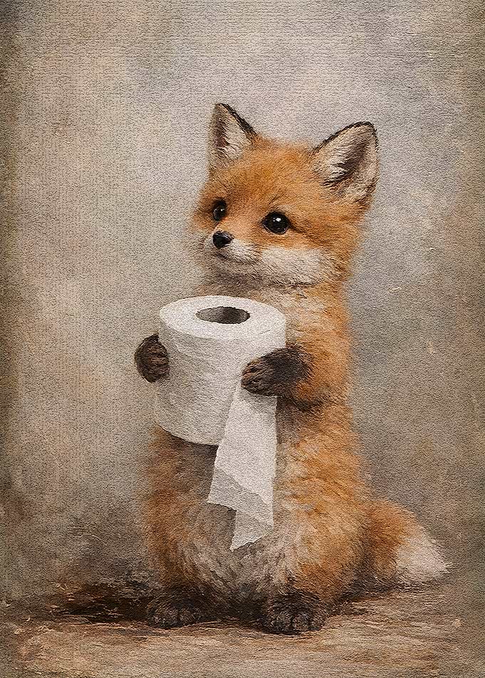 Cute Fox Holding Toilet Paper