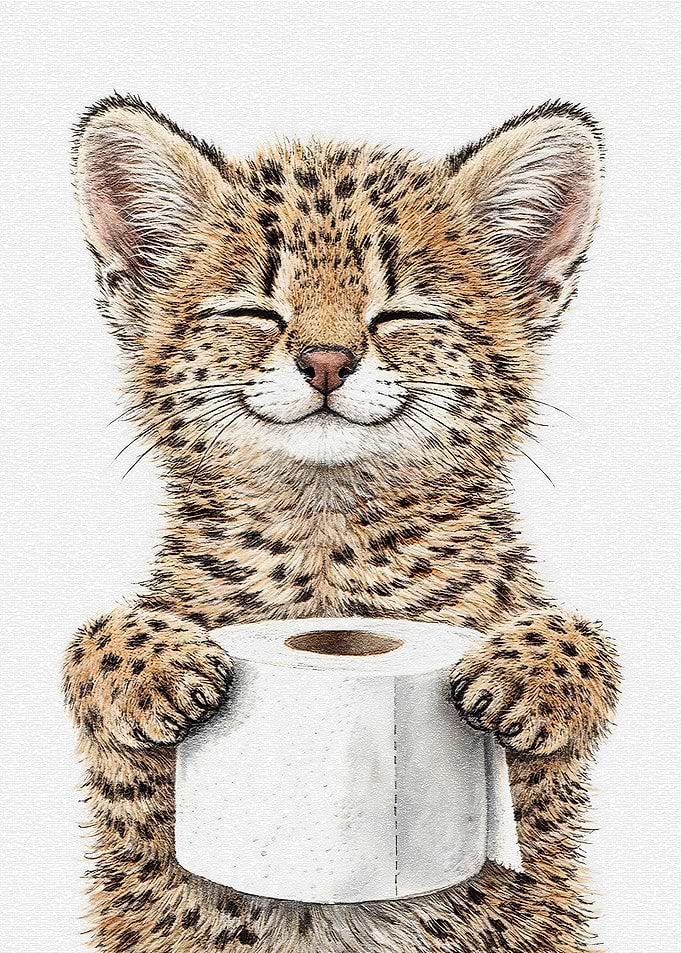 Cute Leopard Cub Holding Toilet Paper