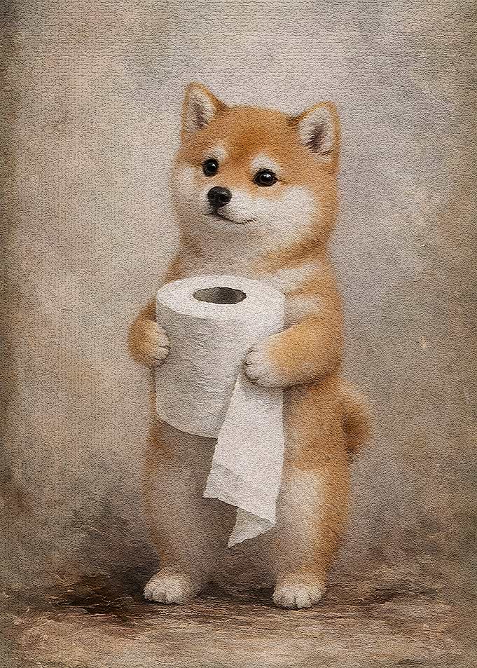 Shiba Inu Puppy Holding Toilet Paper