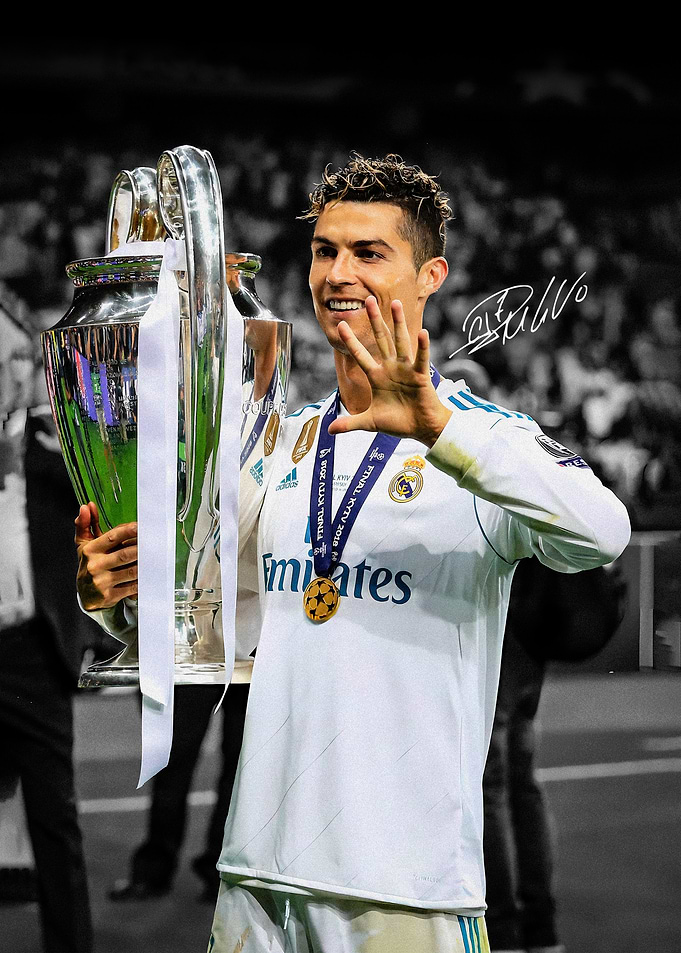 Cristiano Ronaldo holding Champions League trophy