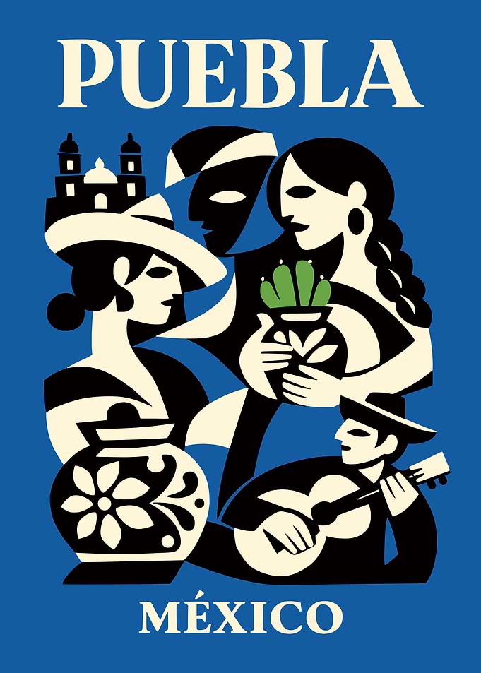 Puebla Mexico Vintage Poster