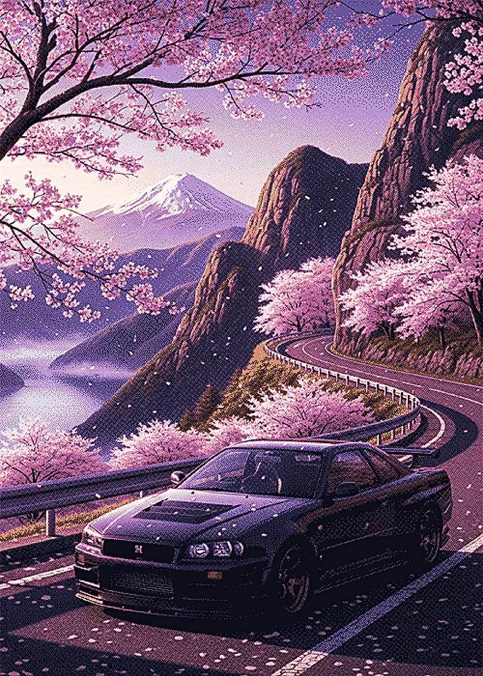 Nissan Skyline on Cherry Blossom Road