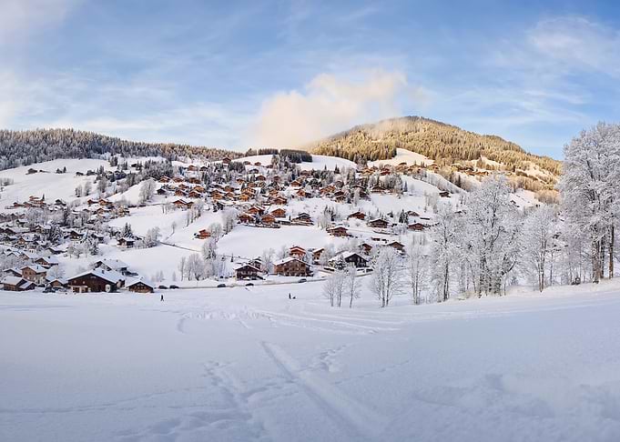 Snowy Alpine Village in Winter
