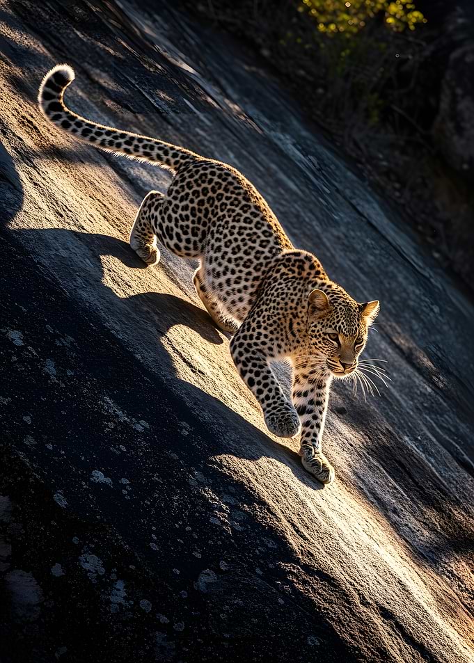 Leopard climbing on a rock