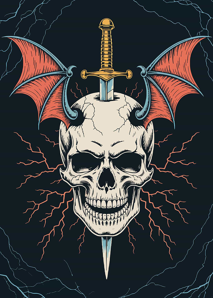 Skull with Sword and Wings
