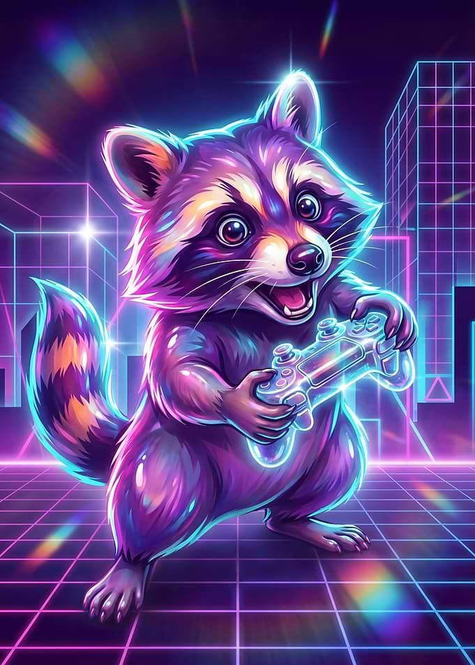 Neon Raccoon Gamer