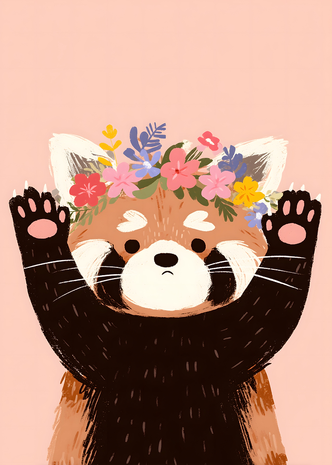 Cute Red Panda with Flower Crown