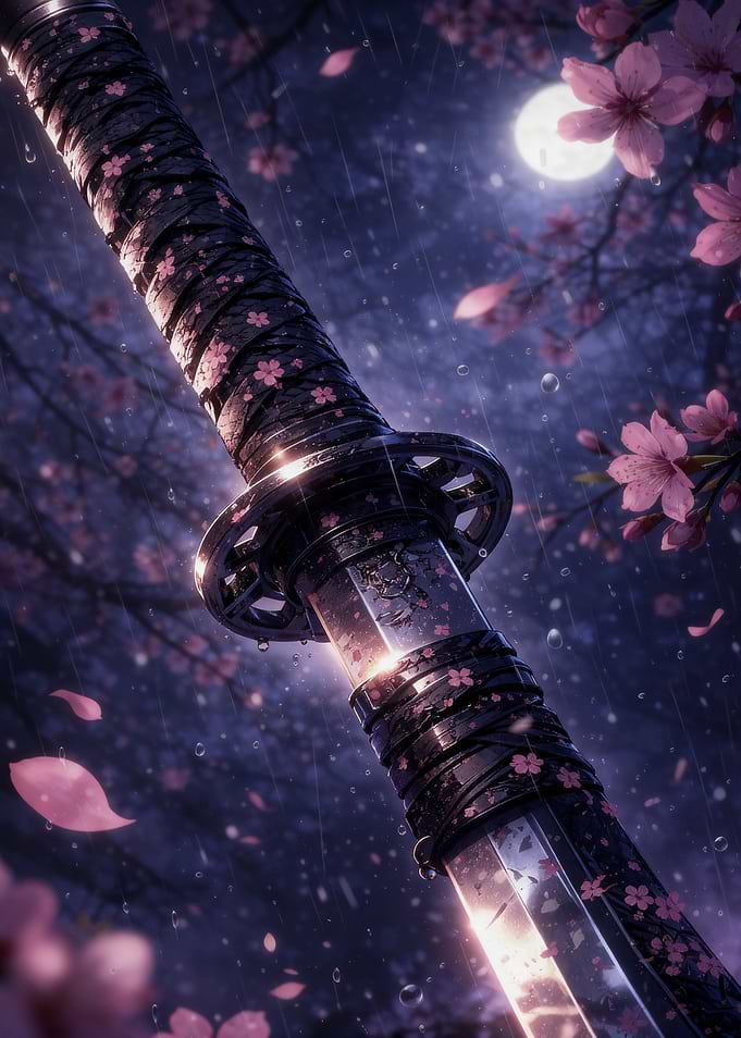Samurai Sword with Cherry Blossoms